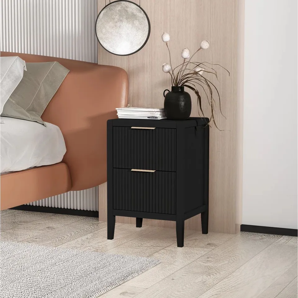 BOXED AMEENAH 39CM W SOLID + MANUFACTERED WOOD BESIDE TABLE - BLACK