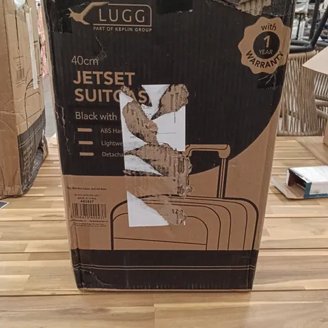 BOXED KEPLIN LUGG 40 INCH JETSET SUITCASE BLACK WITH BROWN 