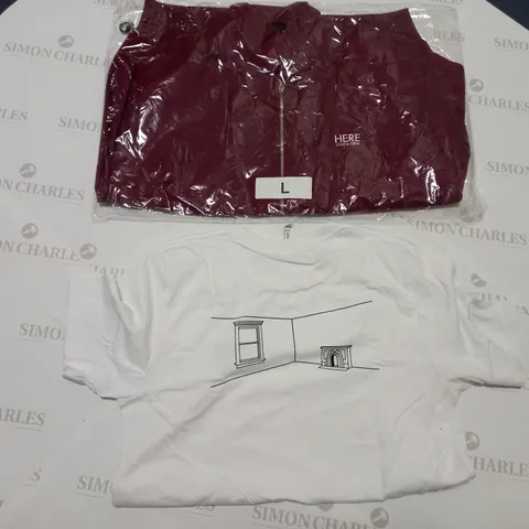 HERE CAST AND CREW BOMBER JACKET AND WHITE TSHIRT - TSHIRT SIZE M, JACKET SIZE L