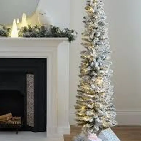 BOXED 6FT FLOCKED EMPEROR PRE LIT PENCIL TREE - COLLECTION ONLY