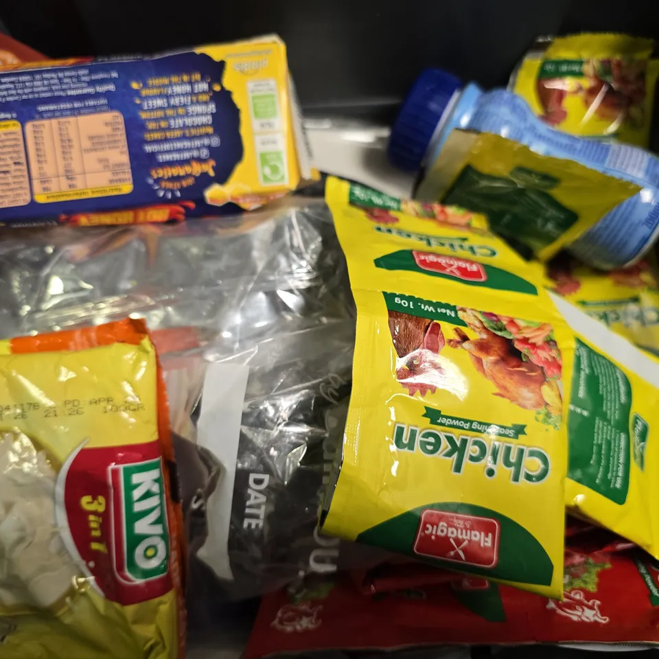 APPROXIMATELY 12 ASSORTED FOOD & DRINK ITEMS TO INCLUDE - THE BOTTLED BAKING CO BROWNIE MIX , LITTLES ISLAND COCONUT INSTANT COFFEE ETC