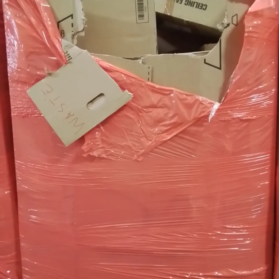 PALLET OF ASSORTED HOUSEHOLD GOODS AND PRODUCTS TO INCLUDE;CEILING FAN WITH LIGHT,AIR COOLER,HEDGE TRIMMER