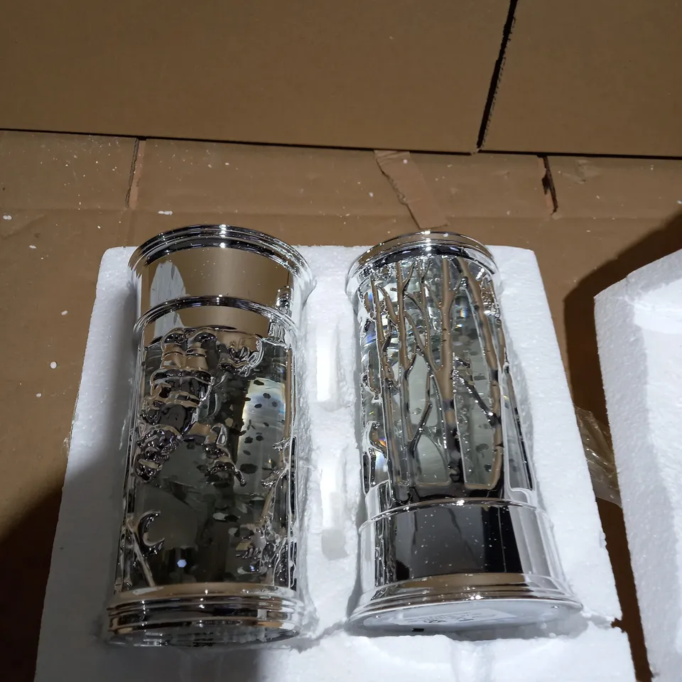 HOME REFLECTIONS SET OF 2 PRELIT SWIRLING GLITTER SCENIC PILLARS - SILVER