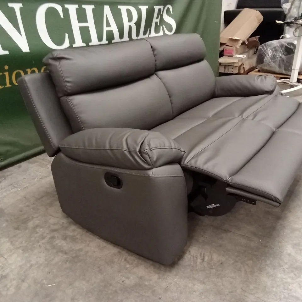 EDISON 3 SEATER LUXURY FAUX LEATHER MANUAL RECLINER SOFA - CHARCOAL RRP £799