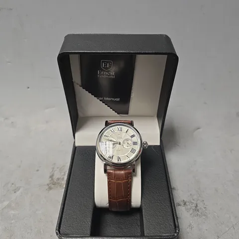 ERNEST FERDINAND WATCH – FUNCTIONING SUB DIALS – LEATHER STRAP – GIFT BOX