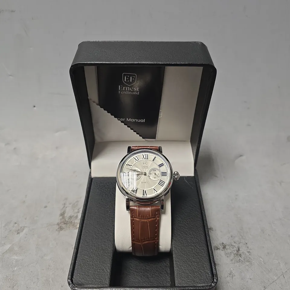 ERNEST FERDINAND WATCH – FUNCTIONING SUB DIALS – LEATHER STRAP –  GIFT BOX