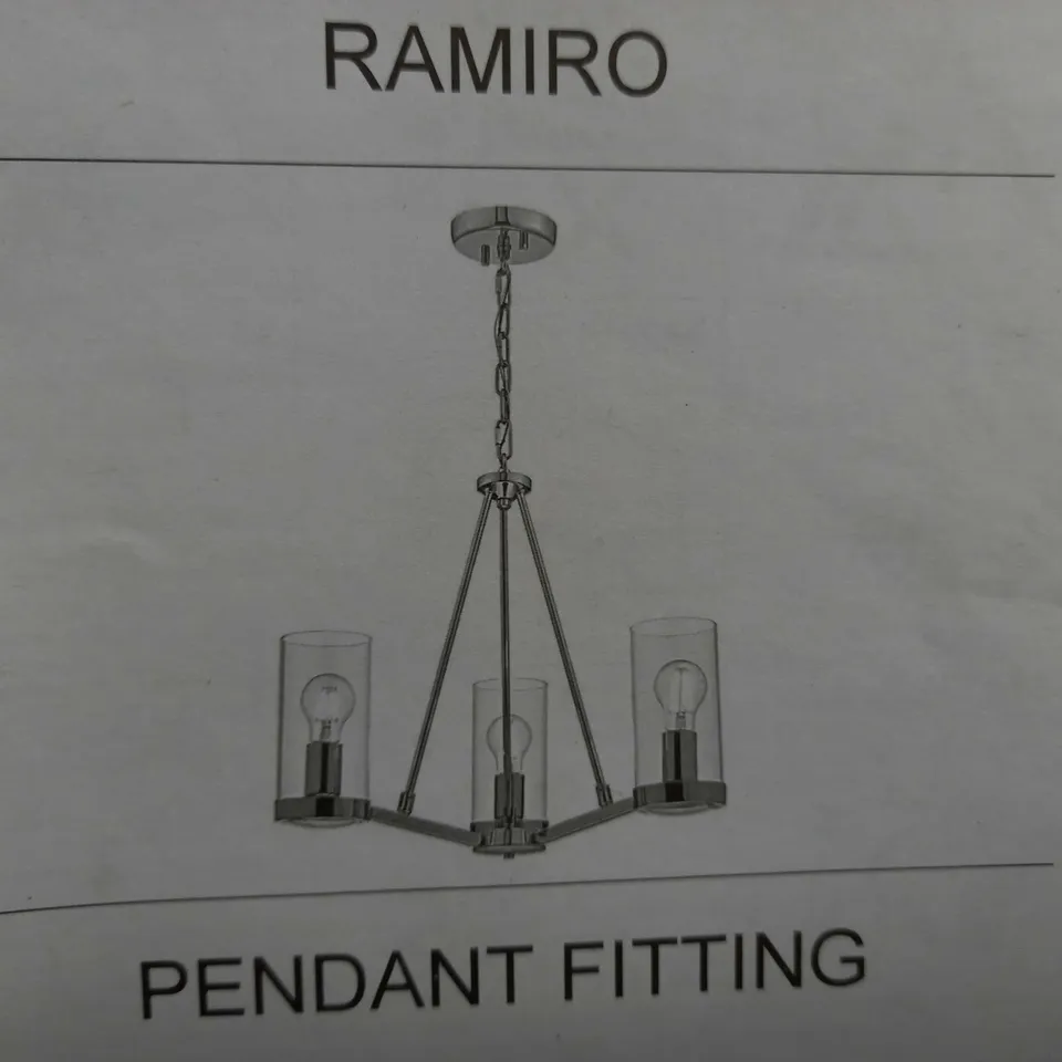 BRAND NEW DAR LIGHTING RAMIRO 3 LAMP POLISHED PENDANT LIGHT - COLLECTION ONLY
