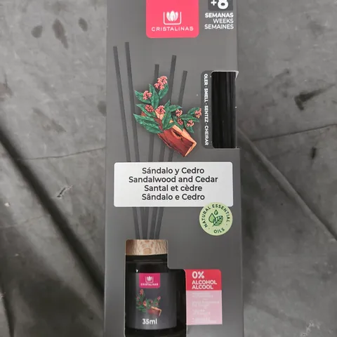 CRISTALINAS REED DIFFUSER – SANDALWOOD & CEDAR, 35ML, NATURAL ESSENTIAL OILS