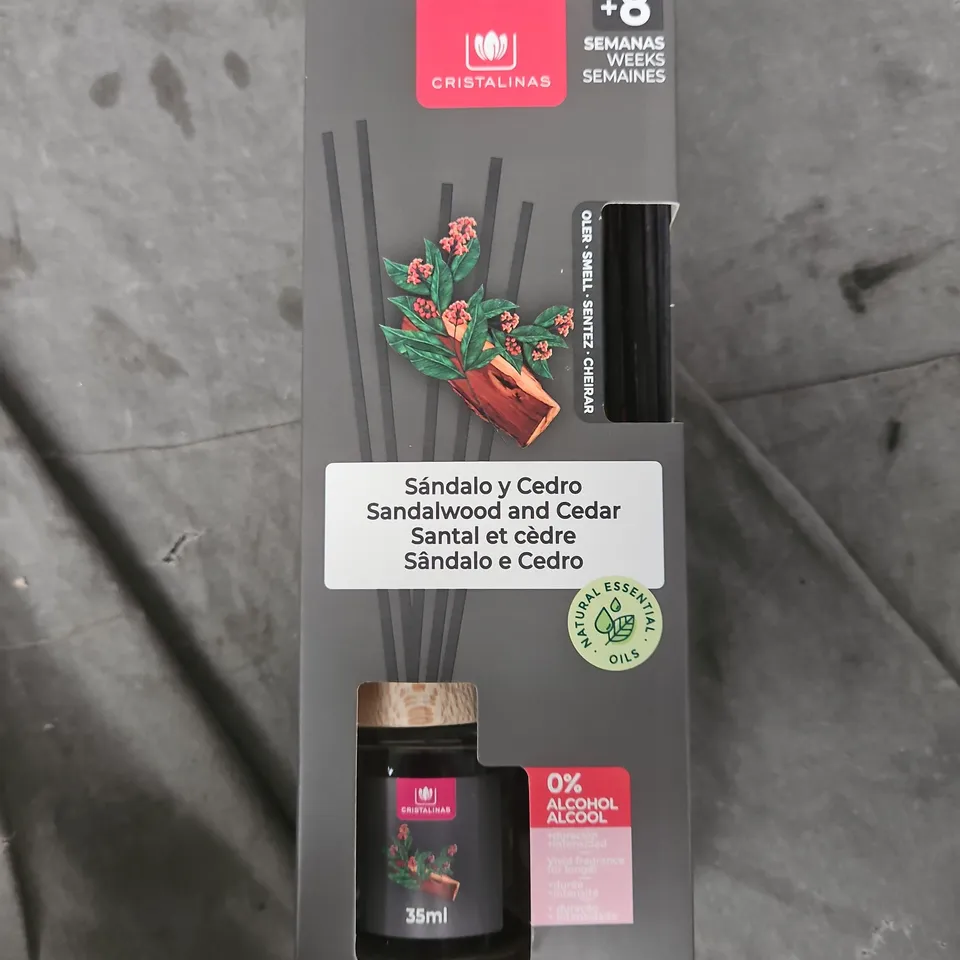 CRISTALINAS REED DIFFUSER – SANDALWOOD & CEDAR, 35ML, NATURAL ESSENTIAL OILS