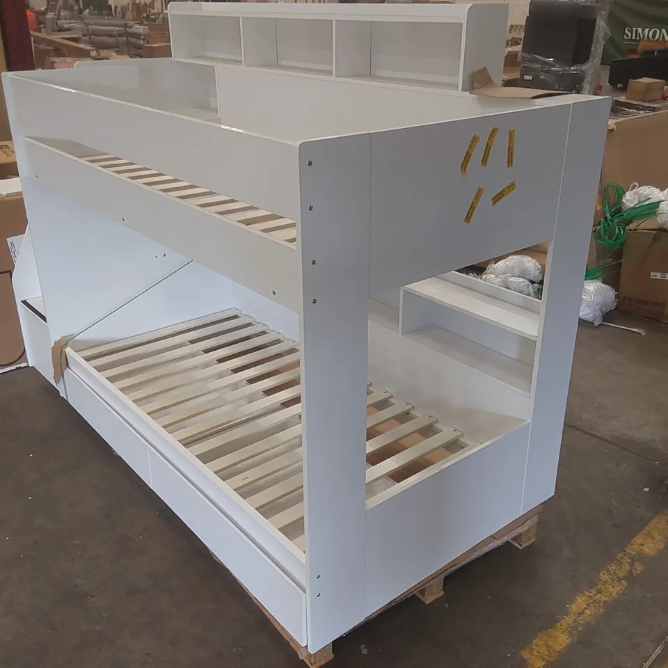 CALEB SINGLE (3') STANDARD BUNK BED WITH SHELVES BED FRAME COLOUR: WHITE