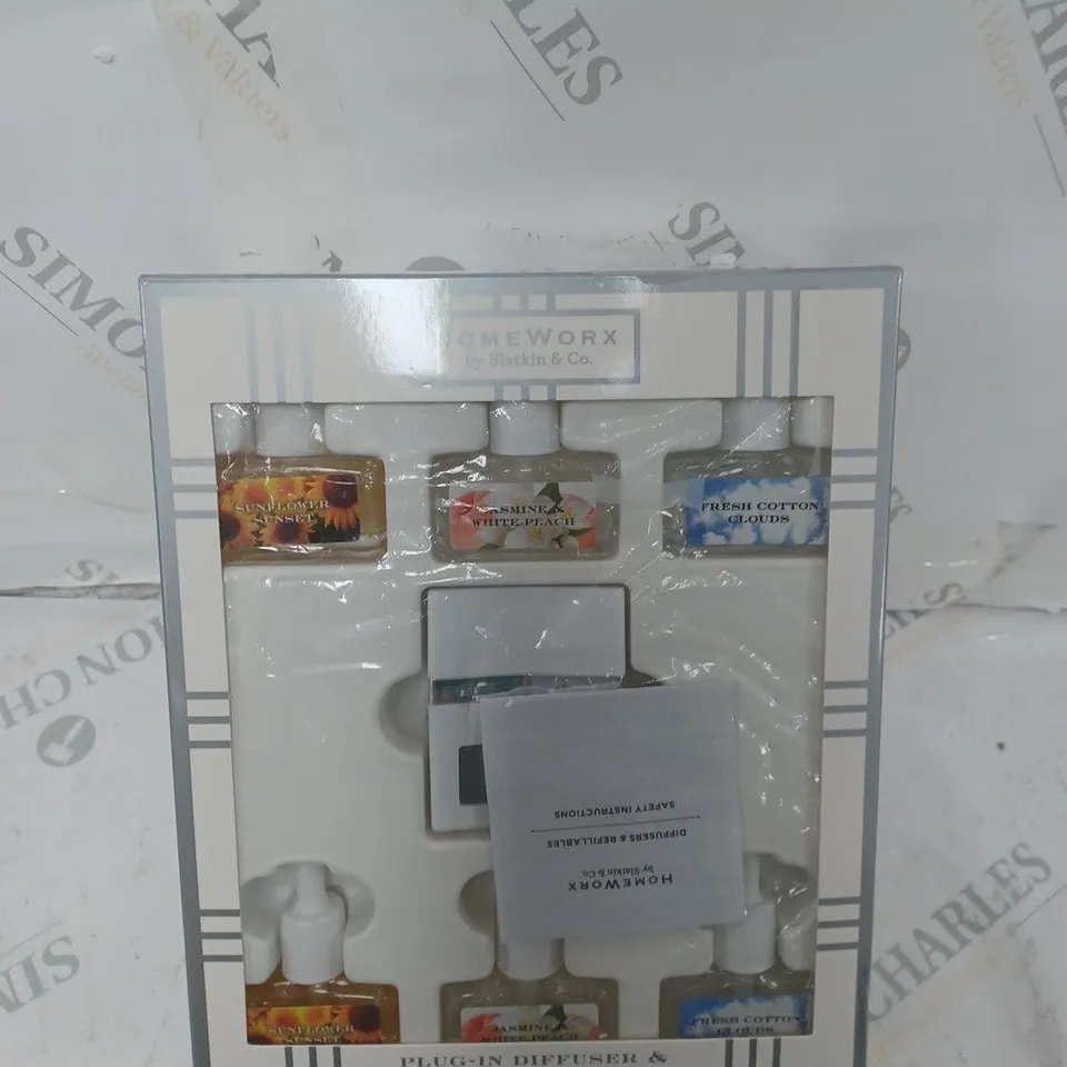 BOXED HOMEWORX BY SLATKIN & CO. PLUG IN DIFFUSER GIFT SET WITH 6 REFILLS