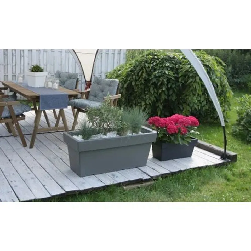 BAGGED LARGE DEEP 60CM STONE GREY PLASTIC RECTANGULAR PLANT POT (SET OF 3)