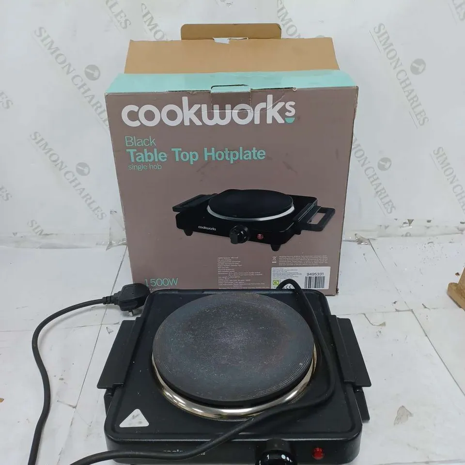 BOXED COOKWORKS BLACK TABLE TOP HOTPLATE SINGLE HOB 