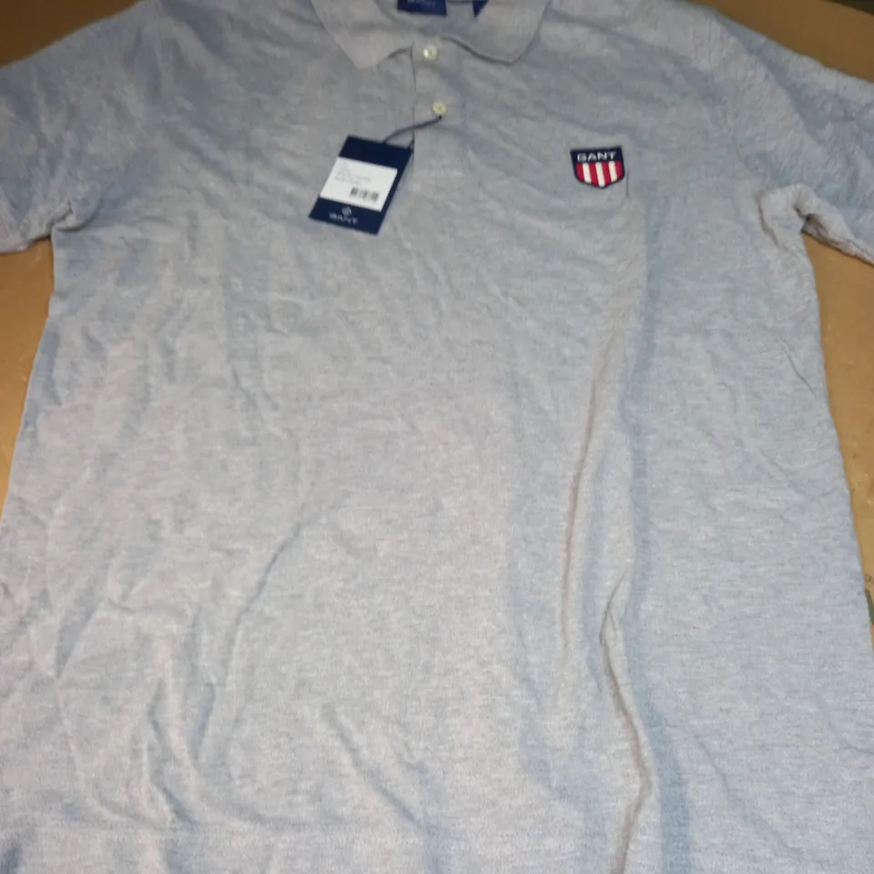 GANT RETRO SHIELD LOGO PIQUE POLO SHIRT - GREY
