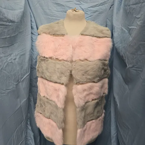 MAX & MOI PINK/GREY RABBIT FUR GILET (VEST) β WOMENβS UK 12 (EU 40) β PARIS