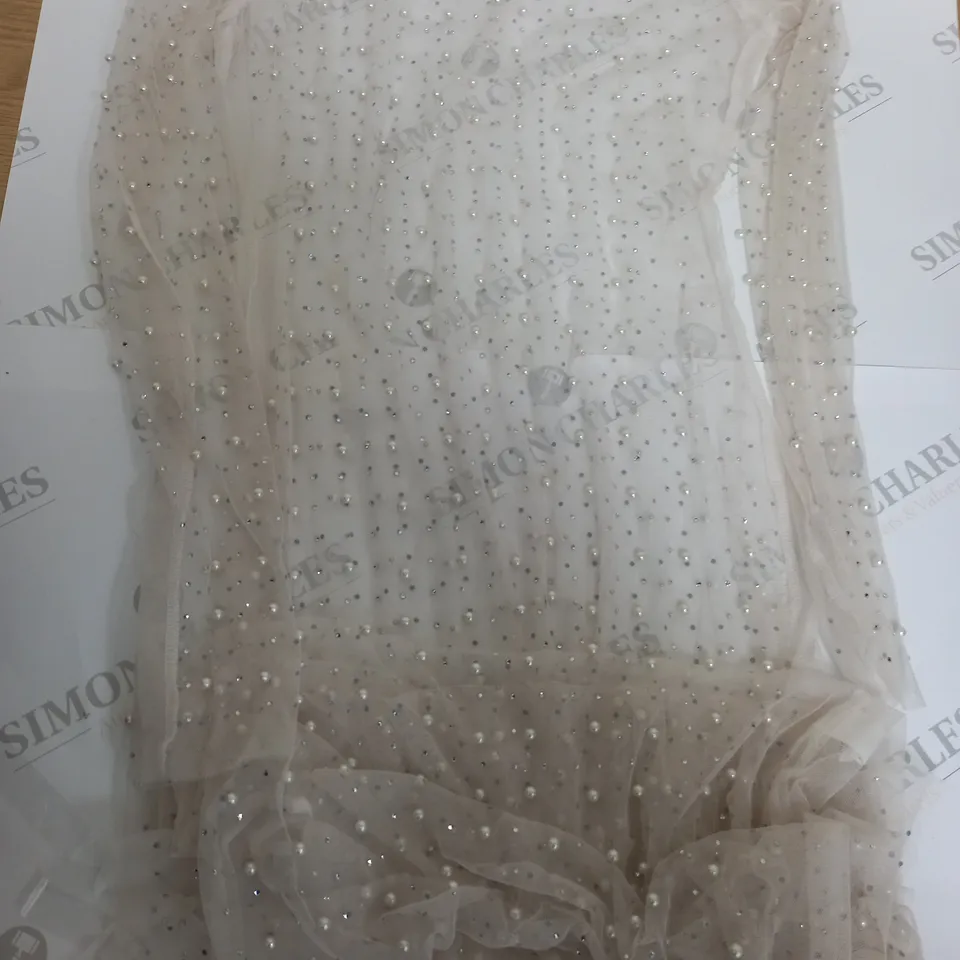 MESH DRESS WITH GEM AND PEARL EMBELISHMENTS SIZE S