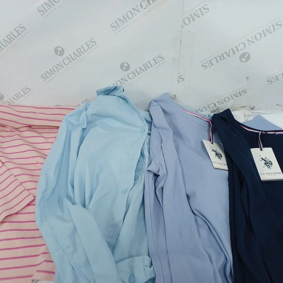 BOX OF APPROXIMATELY 15 ASSORTED U.S. POLO ASSN CLOTHING PRODUCTS IN VARIOUS STYLES AND SIZES 