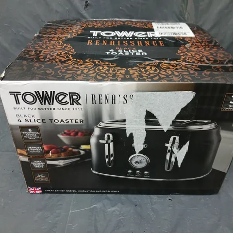 BOXED TOWER T20065BLK RENAISSANCE 4-SLICE TOASTER, 1630W, BLACK