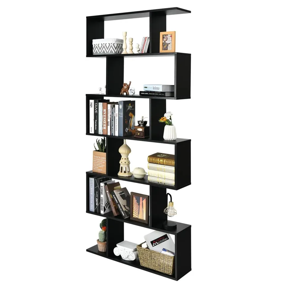 BOXED MUSFIRA 192CM H X 23CM W GEOMETRIC BOOKCASE - BLACK (1 BOX)
