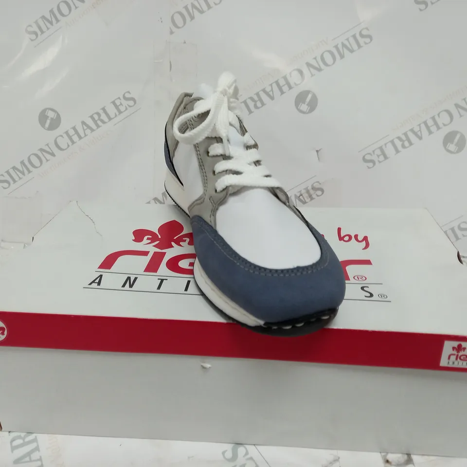 BOXED PAIR OF RIEKER SNEAKERS WITH REMOVABLE INSOLE COMBINATION BLUE UK SIZE 6.5