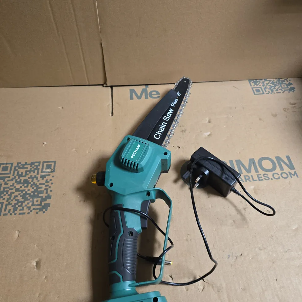 PECHAM CORDLESS CHAINSAW PLUS – TEAL/GREEN HANDHELD CHAINSAW WITH CHARGER
