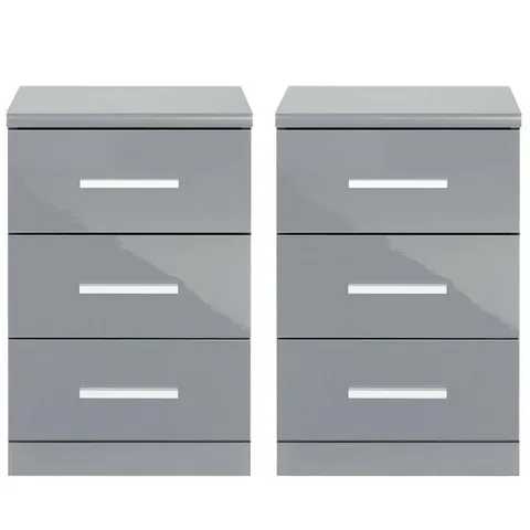 GRADE 1 PAIR OF PRAGUE GLOSS 3 DRAWER BEDSIDE CABINETS GLOSS GREY (1 BOX) - COLLECTION ONLY