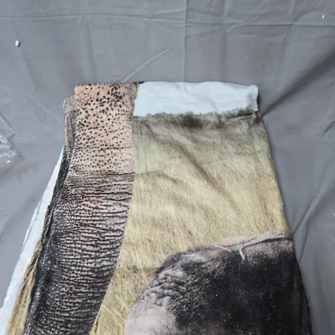 LANDSCAPE-PRINT DECORATIVE BLANKET – ELEPHANT DESIGN - FOLDED TEXTILE
