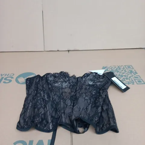 EGO BANDEAU CORSET TOP IN BLACK LACE – TIE-BACK DETAIL, UK SIZE 10
