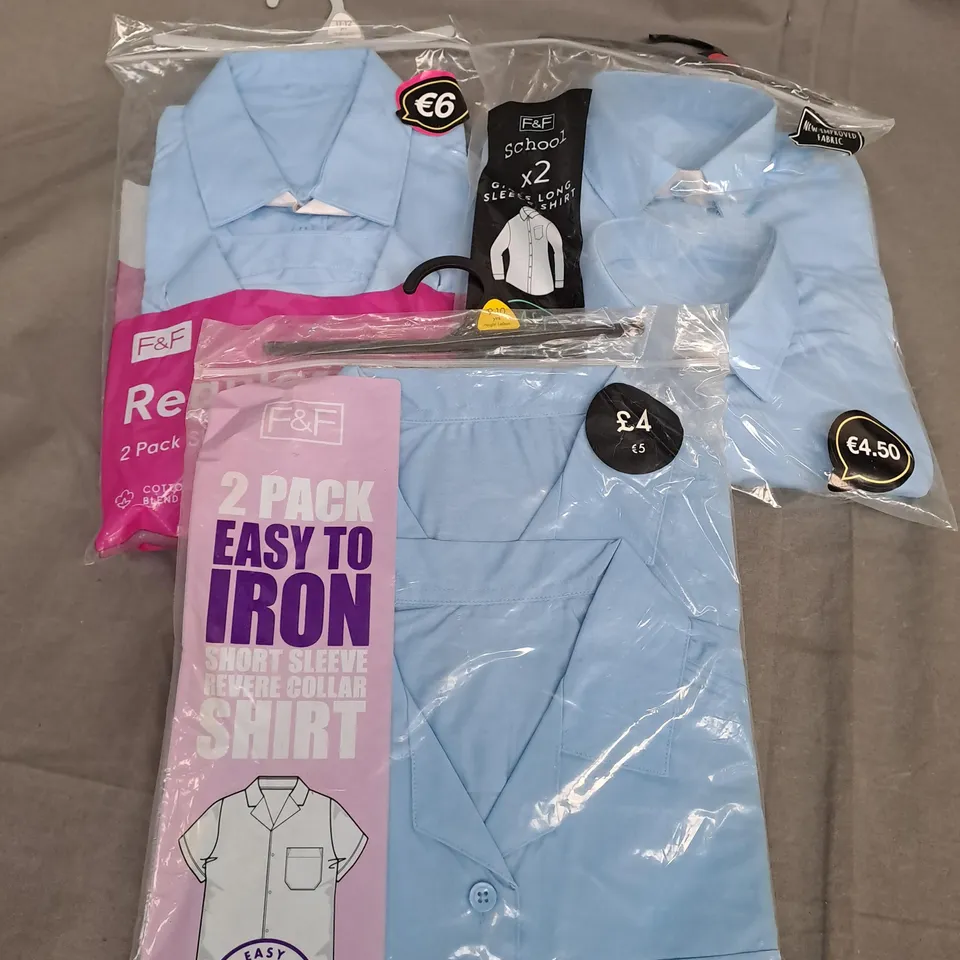 BOX OF APPROXIMATELY 50 ASSORTED SCHOOL SHIRTS IN BLUE ASSORTED SIZES - COLLECTION ONLY