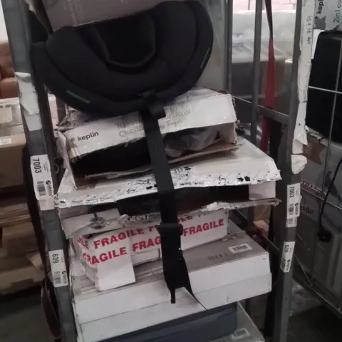 CAGE OF ASSORTED HOUSEHOLD GOODS AND PRODUCTS TO INCLUDE;FANS,CAR SEAT,SUITCASE,AIR FRYER 