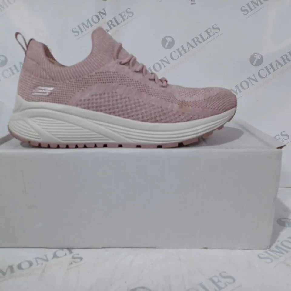 boxed pair of SKECHERS BOB TRAINERS IN BLUSH SIZE 7