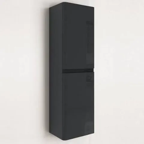 BOXED DOUBLE DOOR DARK GREY WALL HUNG TALL BATHROOM CABINET 400 X 1400MM - PENDLE