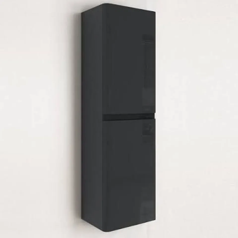 BOXED DOUBLE DOOR DARK GREY WALL HUNG TALL BATHROOM CABINET 400 X 1400MM - PENDLE