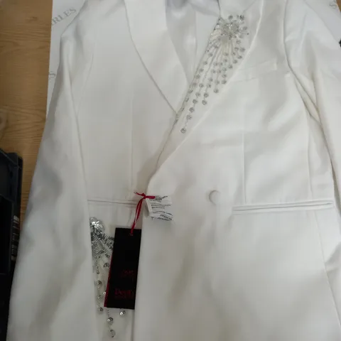 DEVILS ADVOCATE WHITE BLAZER WITH SQUIN EMBELISHMENTS SIZE 38