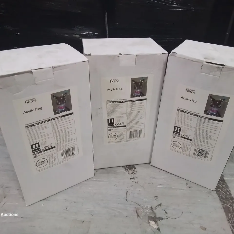 3 BOXED CHRISTMAS ACYLIC LED DOG STATUES