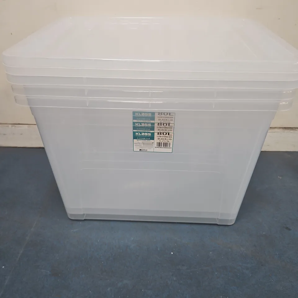 KLASS X3 HOME COLLECTION 80L CLEAR STORAGE BOXES WITH LIDS