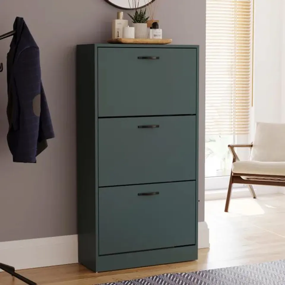 BOXED VIDA DESIGNS 3 DRAWER SHOE CABINET - GREEN (1 BOX)