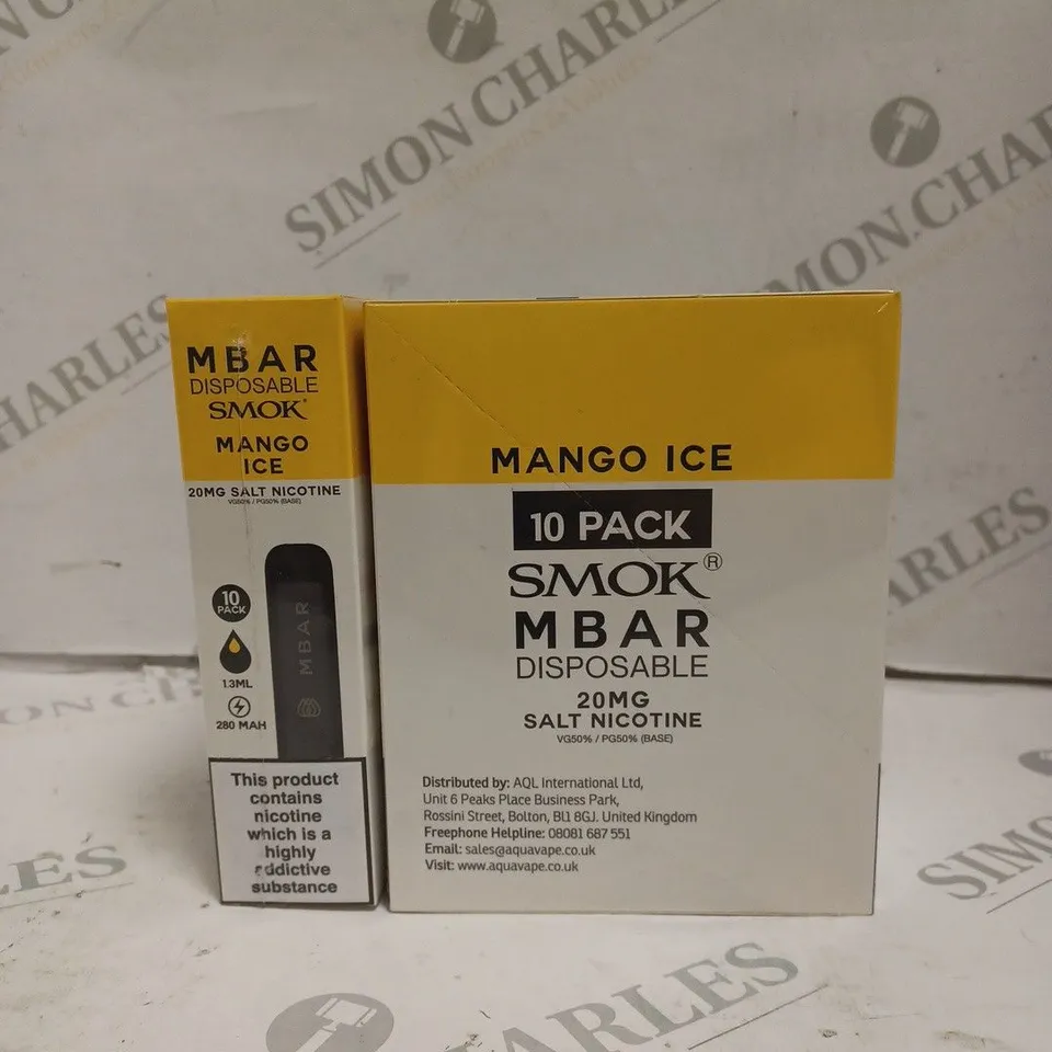 BOXED 1 PACK OF 10 SMOK M BAR DISPOSABLE VAPES - MANGO ICE. 