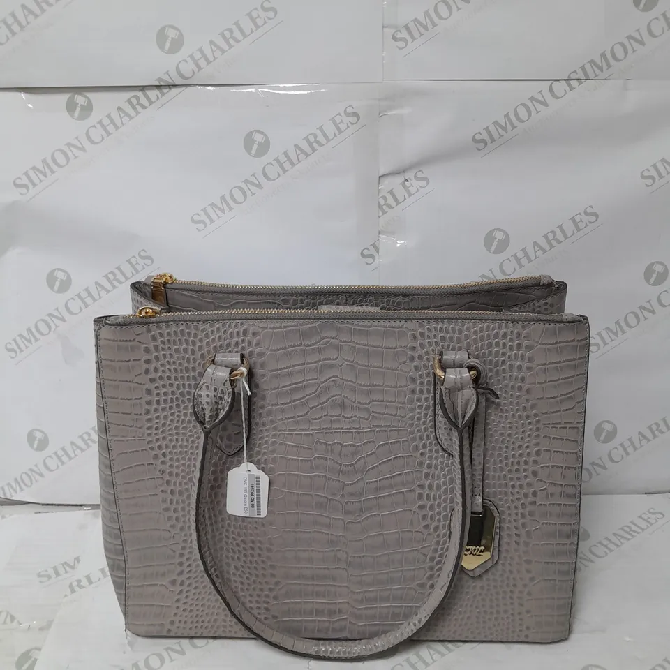 RUTH LANGSFORD FAUX SNAKESKIN LEATHER HANDBAG IN GREY WITH GOLD DETAILS