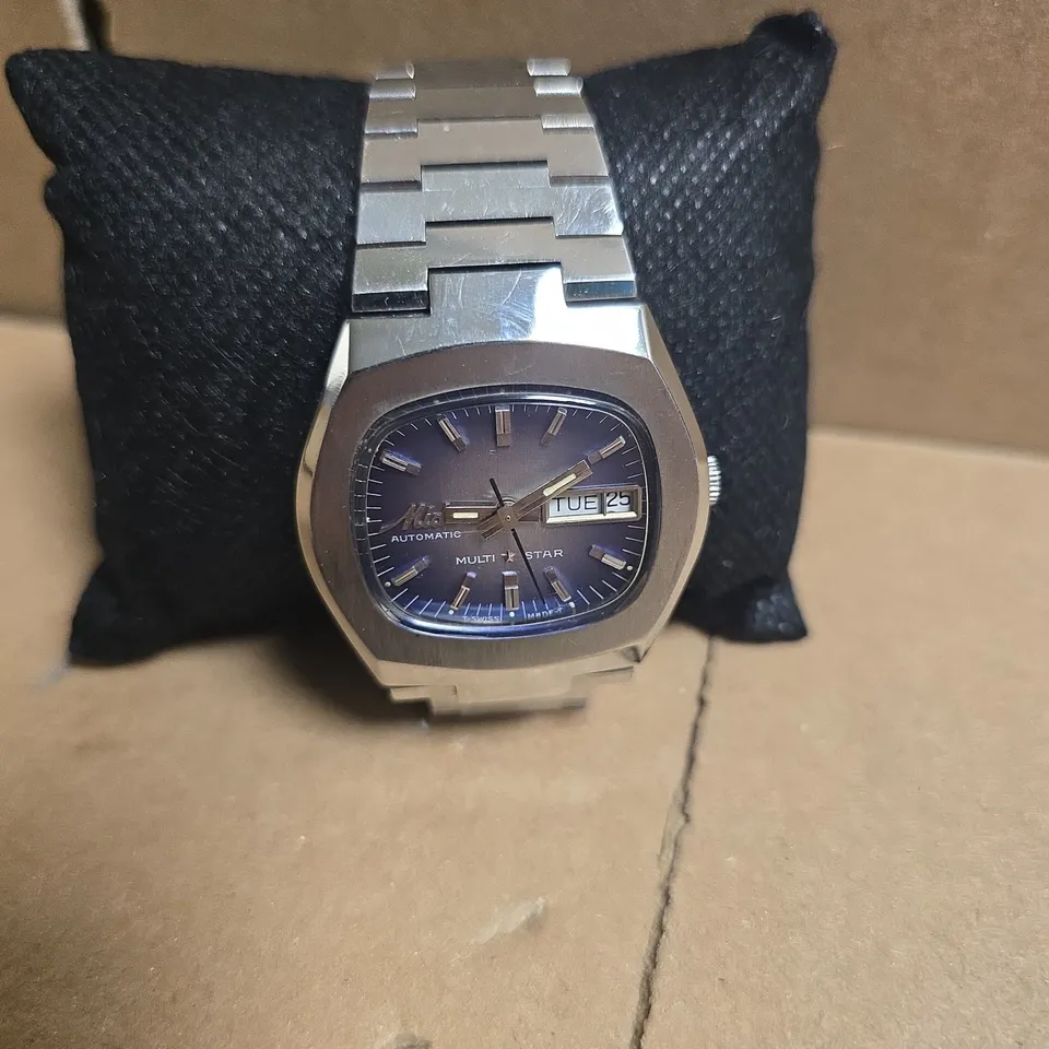 STAINLESS STEEL MIDO WRISTWATCH WITH BLUE DIAL, AUTOMATIC, DAY-DATE