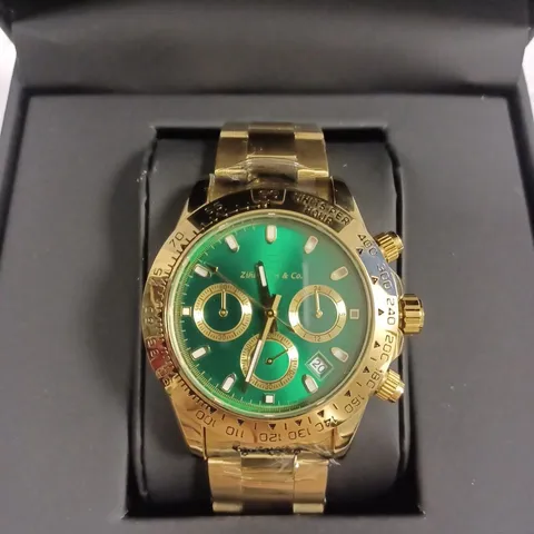 ZIHLMANN & CO CHRONOGRAPH GREEN TRIPLE DIAL BRACELET STRAP WRISTWATCH