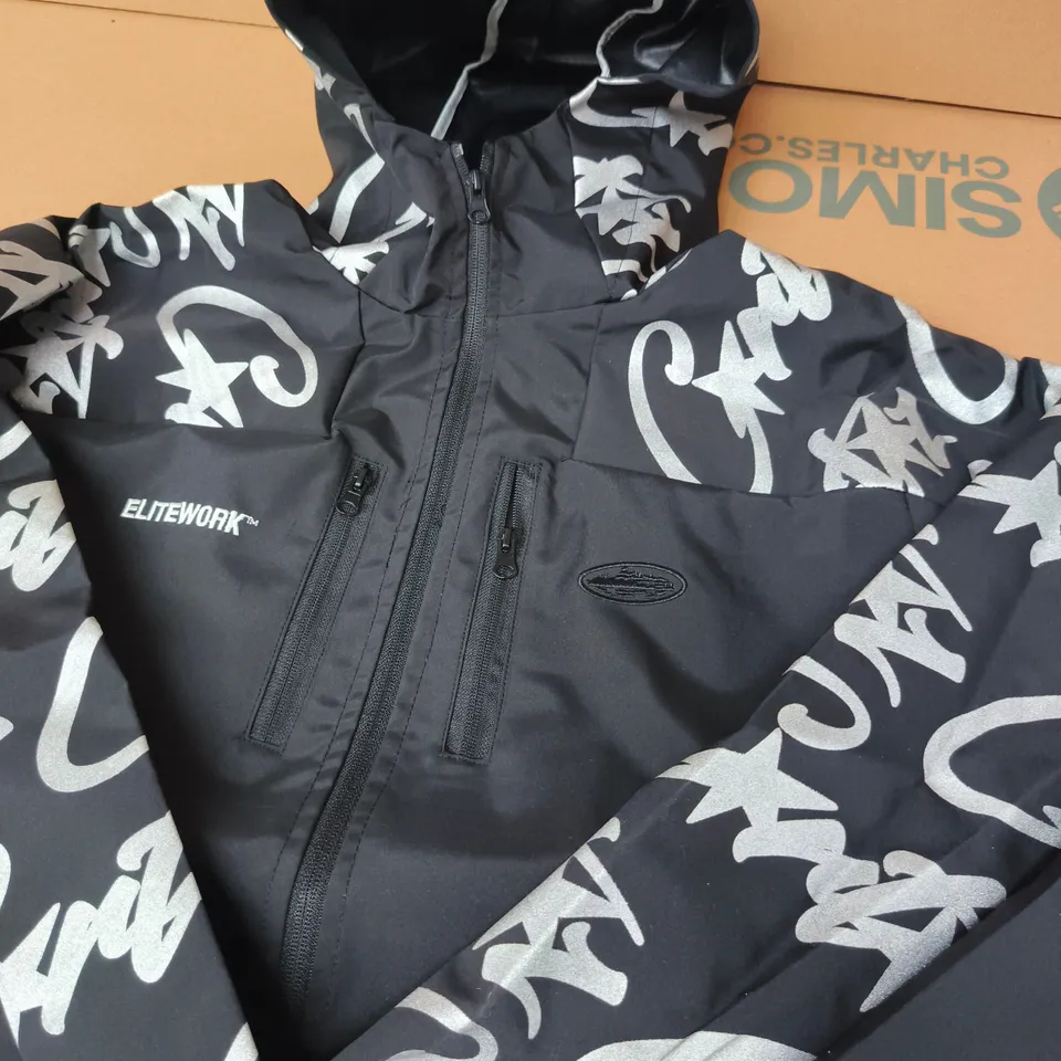 CORTEIZ ELITEWORK BLACK HOODED SHELL JACKET - SIZE M