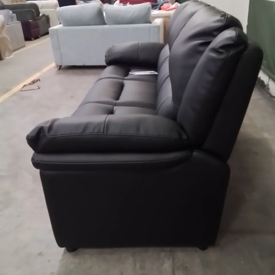 QUALITY DESIGNER FAUX LEATHER BLACK 3 SEATER SOFA 