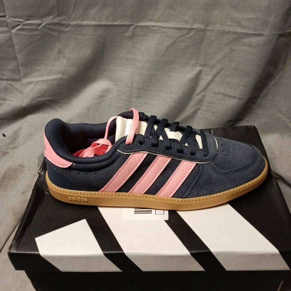 ADIDAS NAVY BLUE & PINK SUEDE SNEAKERS – KIDS SIZE 4.5 BOXED