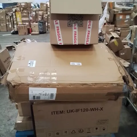 PALLET CONTAINING VARIOUS BOXED HOUSEHOLD CUSTOMER RETURNS TO INCLUDE: SOFA BED PARTS, CHAFING BUFFET SET,  FOODS BALL TABLE ETC. 
