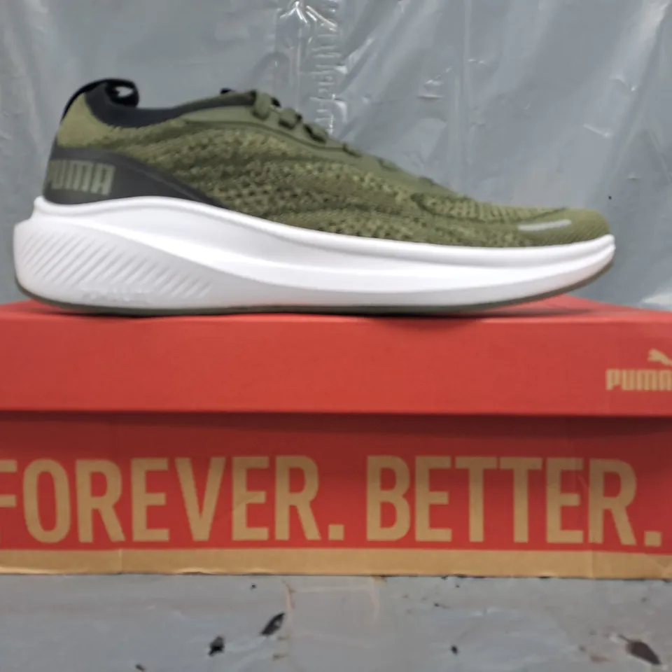BOXED PAIR OF PUMA SKYROCKET LITE ENGINEERED TRAINERS IN DARK OLIVE SIZE UK 8