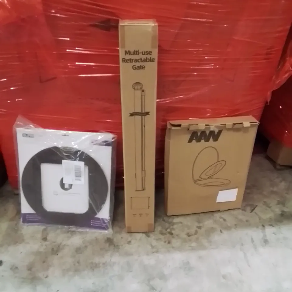 PALLET OF ASSORTED HOUSEHOLD GOODS AND PRODUCTS TO INCLUDE;CAT FLAP,RETRACTABLE SAFETY GATE,TOILET SEAT