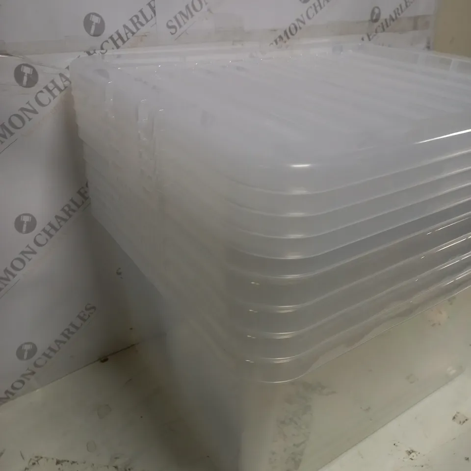 LOT OF 5 LIDDED CLEAR STORAGE CRATES