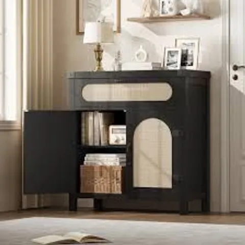 BOXED GARVEE RATTAN SIDEBOARD BUFFET CABINETS - BLACK (1 BOX)