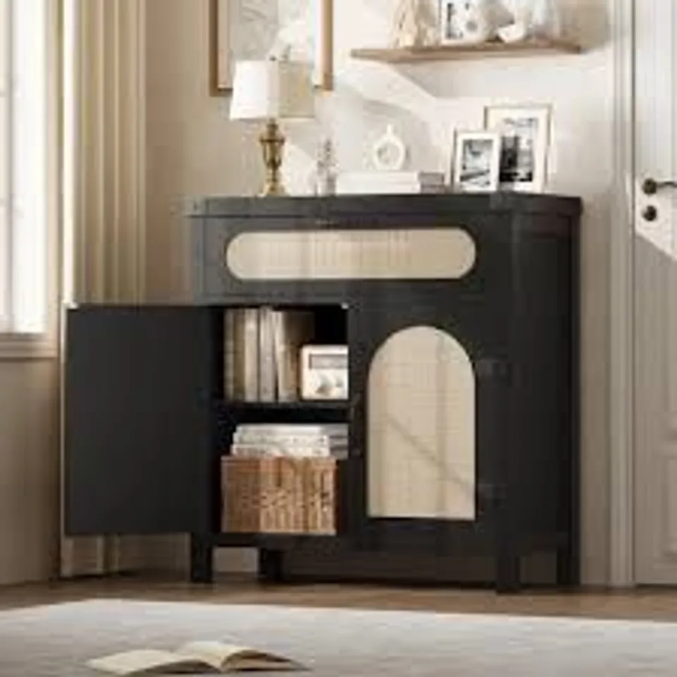 BOXED GARVEE RATTAN SIDEBOARD BUFFET CABINETS - BLACK (1 BOX)
